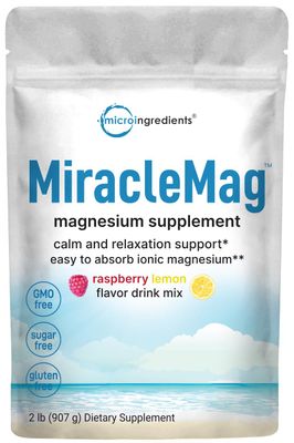 MiracleMag Calm Magnesium Powder, 2lb | Magnesium Citrate Supplement | Sweet Raspberry Lemon Flavored | Calm &amp; Relaxation Mineral Support | Easily Absorbed Ionic Magnesium | Non-GMO, Vegan, Sugar Free