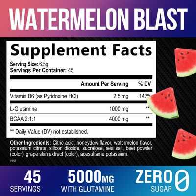 Amino Muscle Recovery Powder with BCAAs - After Workout Recovery Drink for Women & Men - BCAA Branched Chain Amino Acids - Pre Workout Sport Energy Mix - Keto, Caffeine Free, Watermelon - 45 Servings