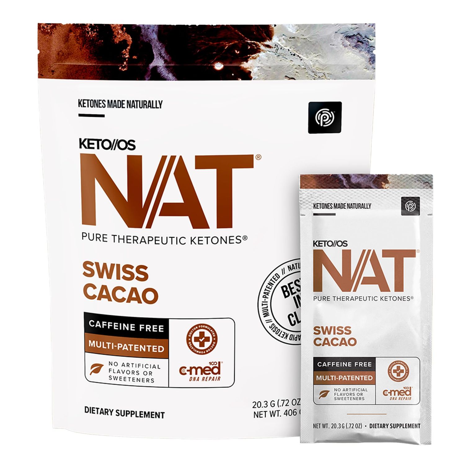 Keto//OS NAT Swiss Cacao - Caffeine Free - Exogenous Ketones - Supplement for Men and Women (20 Count)
