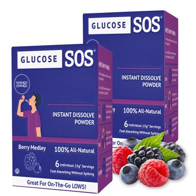 Glucose SOS Glucose Powder - Natural Dextrose Powder Packets - Fast-Absorption - Instantly Dissolves - No Water Needed - Berry Medley - 12 Packets