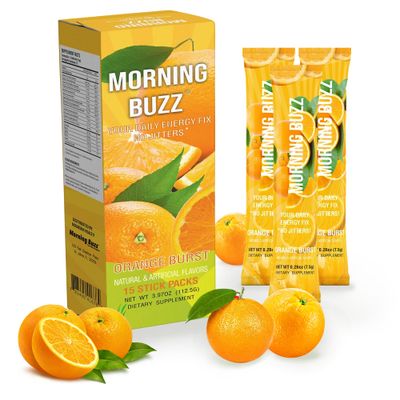 Morning Buzz Energy Powder Drink - Energy Boost Drink Mix - Sugar-Free Energy with Antioxidants - Morning Kickstart and Sports Nutrition Endurance Product - 15 Servings, Orange Burst, 4 Ounces
