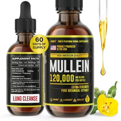 HERBIFY Mullein Drops - Lung Cleanse - Leaf Extract - Powerful Mullein for Immune Support,Detox &amp; Respiratory Support - Made in USA - Herbal Supplements - 4 Oz