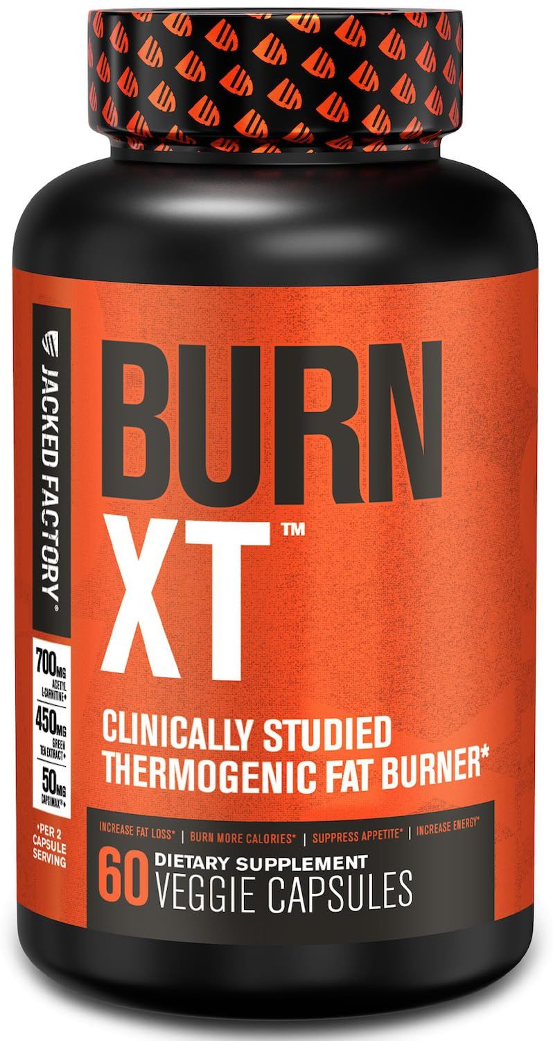 Jacked Factory Burn-XT Clinically Studied Fat Burner &amp; Weight Loss Supplement - Appetite Suppressant &amp; Energy Booster - with Acetyl L-Carnitine, Green Tea Extract and More - 60 Natural Diet Pills