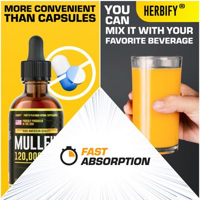 HERBIFY Mullein Drops - Lung Cleanse - Leaf Extract - Powerful Mullein for Immune Support,Detox & Respiratory Support - Made in USA - Herbal Supplements - 4 Oz