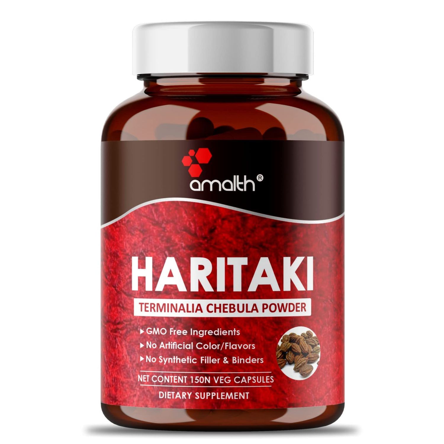 AMALTH Organic India Haritaki Capsules 2250MG, Improving Digestion, Maintains Regularity Non-GMO Vegan Herbs and Supplements, 120 Caps