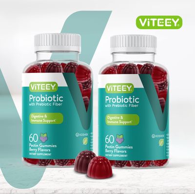 Probiotic Gummies with Prebiotic Fiber, Extra Strength 2 Billion CFUs - Prebiotics and Probiotics for Immune & Digestive Support - Vegan, Gelatin Free, GMO Free - Tasty Chewable Berry Flavored Gummy