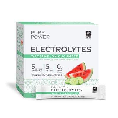 Dr. Mercola Pure Power Electrolytes, Watermelon Cucumber Flavor, 5.13 oz (145.6 g), 30 Servings (30 Packets), 5 Calories and 0g Sugar Per Serving