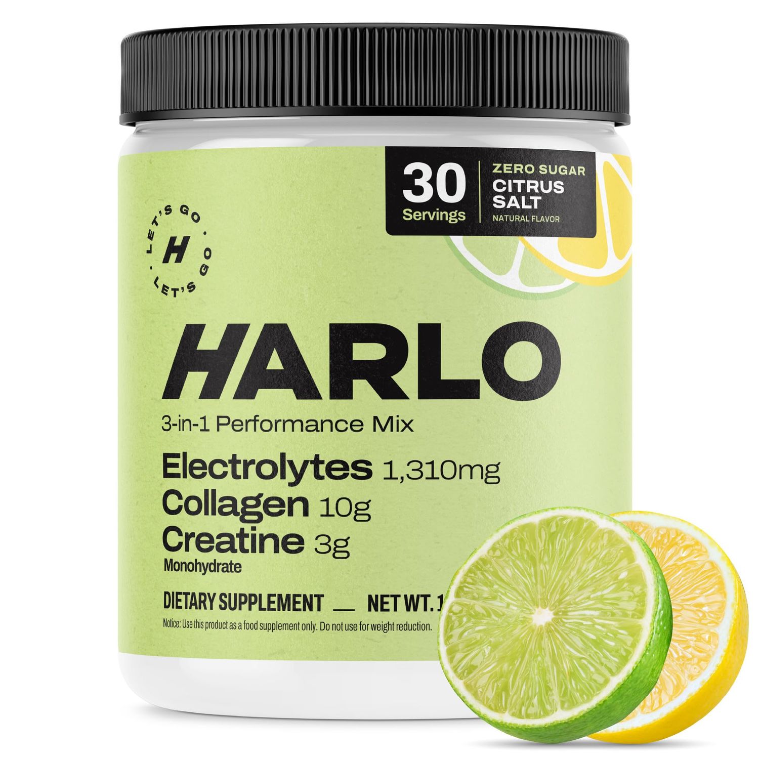 Harlo - Citrus Salt Electrolyte Drink Mix with Bovine Collagen &amp; Creatine - Creatine Monohydrate Powder - Energy Drink Powder - Pre Workout Powder - Sugar Free Energy Drinks - Post Workout Recovery