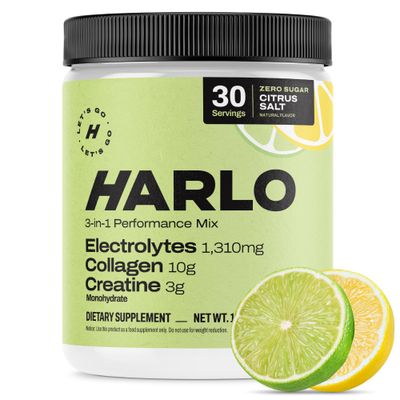 Harlo - Citrus Salt Electrolyte Drink Mix with Bovine Collagen &amp; Creatine - Creatine Monohydrate Powder - Energy Drink Powder - Pre Workout Powder - Sugar Free Energy Drinks - Post Workout Recovery