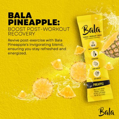 BALA Hydration Turmeric Drink Mix Packet | Sugar-Free Electrolyte Powder, Muscle Recovery, Immune Support, Joint Relief | Plant-Based Enzymes -Pineapple 0.25 Ounce (Pack of 10)