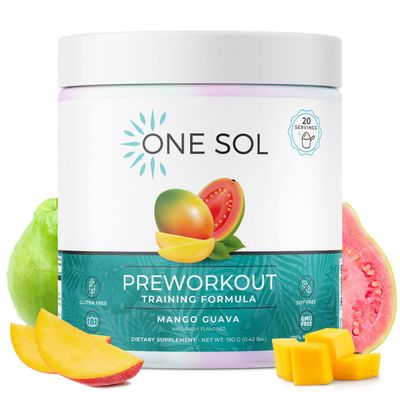 One Sol Pre-Workout for Women, Enhanced Pump &amp; Focus, No Jitters Or Crash, Natural Ingredients, 100% Vegan, Gluten Free &amp; Soy Free, (Mango Guava)