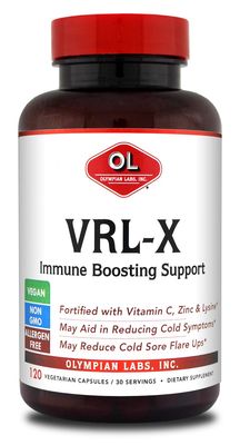 Olympian Labs VRL-X Advanced Immune Support, Vitamin C, Zinc &amp; Lysine, May Aid in Cold Sore Relief, 120 Capsules