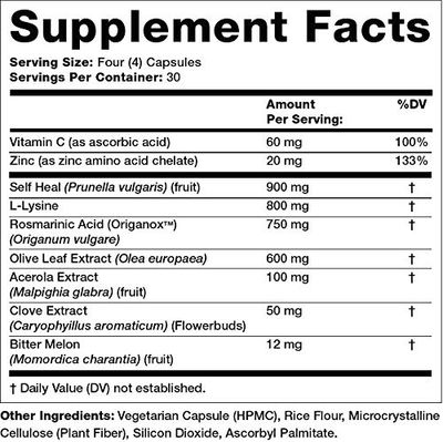 Olympian Labs VRL-X Advanced Immune Support, Vitamin C, Zinc &amp; Lysine, May Aid in Cold Sore Relief, 120 Capsules
