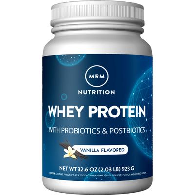 MRM Nutrition Whey Protein | Vanilla Flavored |18g Protein | with 2 Billion probiotics + Digestive enzymes + BCAAs | High Absorption + Digestion | Hormone + antibiotic Free | 33 Servings