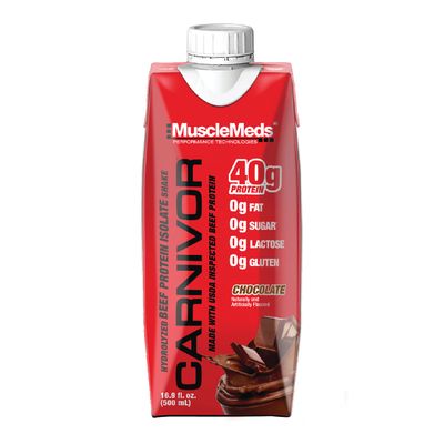 MuscleMeds Carnivor Ready to Drink Protein, Lactose Free, Sugar Free, 40g Isolate Protein, Muscle Building, Recovery, RTD, Chocolate 16.9 Fl Oz (Pack of 12)