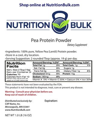 Pea Protein Powder - NutritionBulk.com, Isolate, Unflavored, Dairy-Free, Keto, Vegan, Gluten-Free, Non-GMO (1 lb)