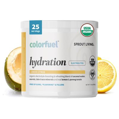 Sprout Living, Colorfuel Hydration Powder Drink Mix, Organic Superfoods + Adaptogens | Hydration Support &amp; Recovery, Electrolytes, Himalayan Pink Salt, Coconut Water, Lemon Citrus Flavor (25 servings)