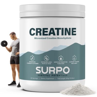 SURPO Micronized Creatine Monohydrate Powder - 300g, 60 Servings | Pure Creatine Powder | Unflavored | Gluten Free &amp; Non GMO Workout Supplements for Men &amp; Women | Ideal for Muscle Recovery &amp; Growth