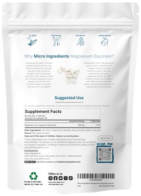 Micro Ingredients Magnesium Glycinate 500mg Per Serving, 240 Capsules | Potent Elemental Form, 100% Chelated, High Absorption | Healthy Muscle, Bones, &amp; Mood Support Supplement | Non-GMO