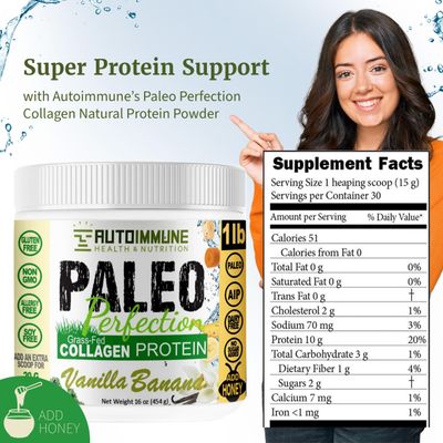 Paleo Perfection Vanilla Banana Grass Fed Beef Collagen Protein Powder Without Stevia - Paleo, Keto, SCD, AIP Protein Powder with Apple Fiber, Carrot & Broccoli - 1lb Protein Powder & Superfood Blend