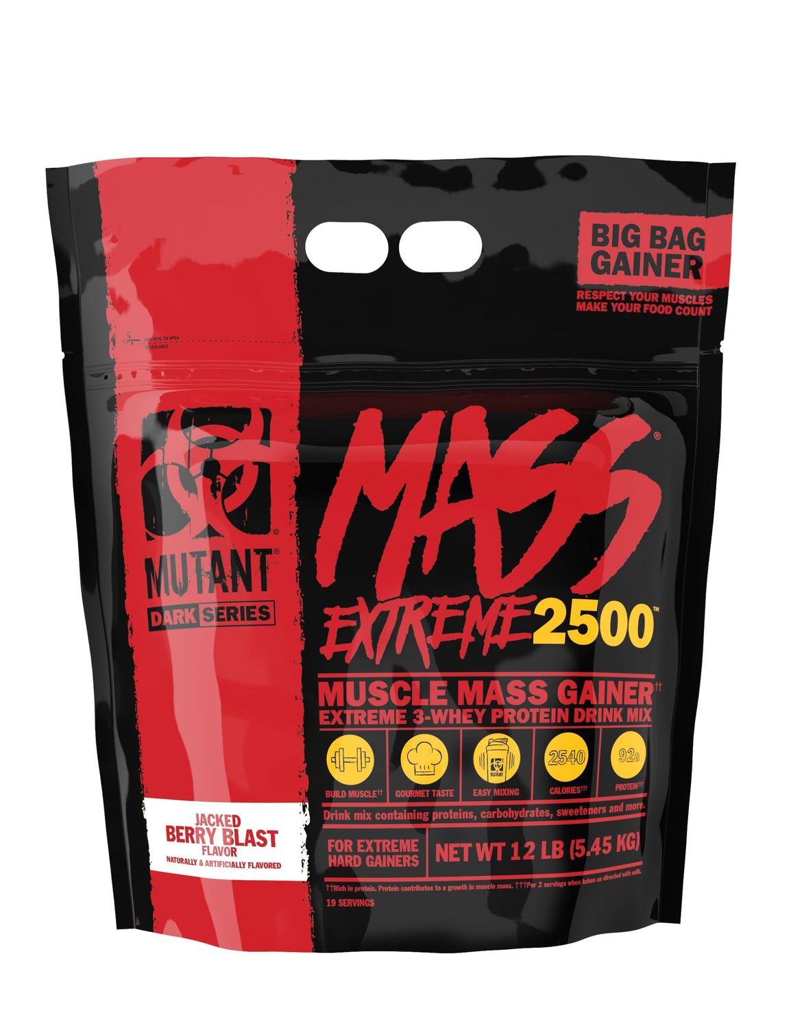 Mutant Mass Extreme Gainer - Whey Protein Powder - Build Muscle Size and Strength - High Density Clean Calories (Jacked Berry Blast, 12 lbs)