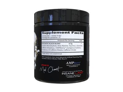 Insane Labz Psychotic Black Edition Mid Stimulant Pre Workout Powder, Energy Focus Pumps, Loaded with Creatine Beta Alanine Taurine Fueled by AMPiberry, 35 Servings (Blue Raspberry)
