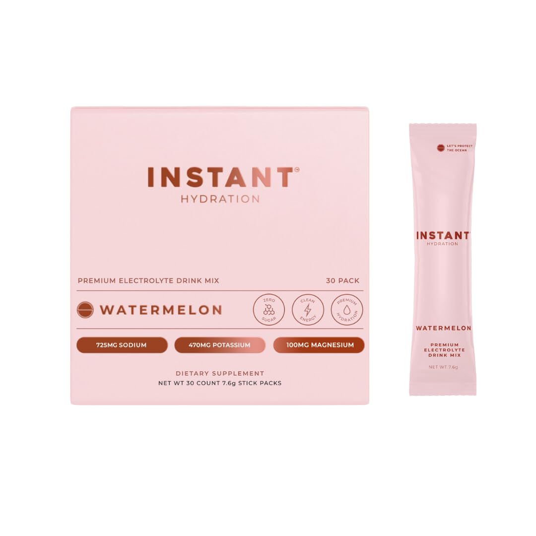 Instant Hydration Electrolytes Powder Packets - Watermelon Drink Mix - Zero Sugar - Keto, Vegan, Gluten-Free, Non-GMO - Boost Recovery, Brain Health, Muscle &amp; Tissue Support- 30 Sticks