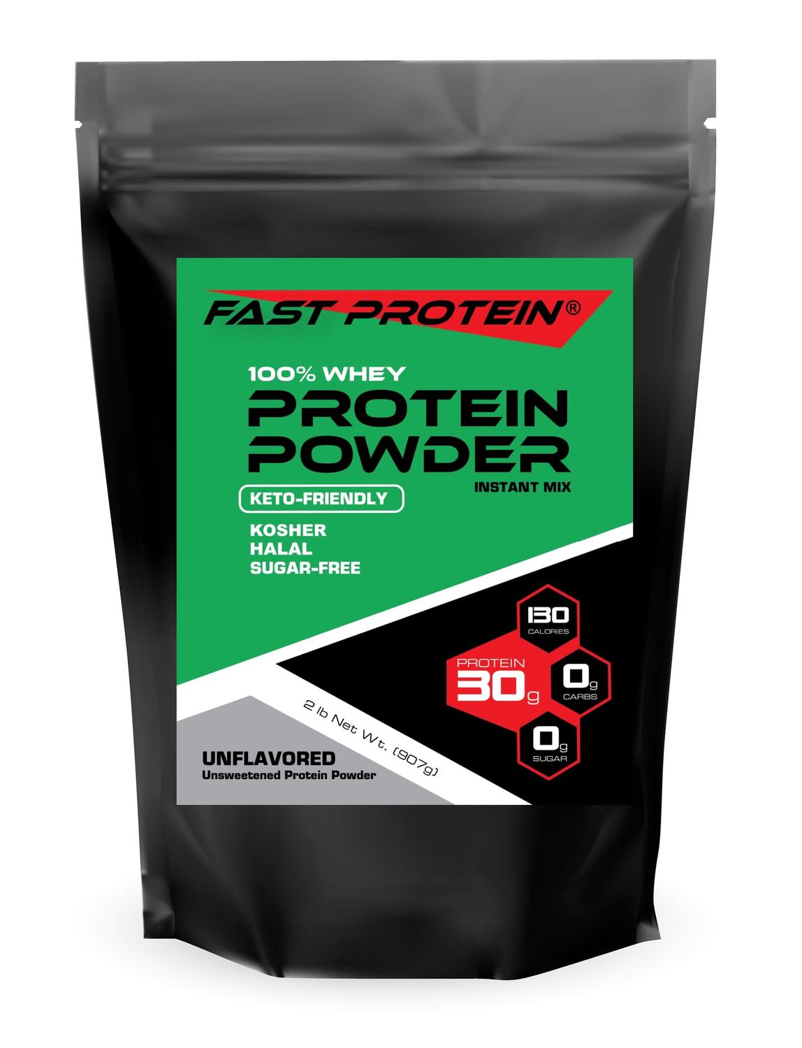 FAST PROTEIN Unflavored Protein Powder | Whey Isolate | 30G Protein (2 LB)