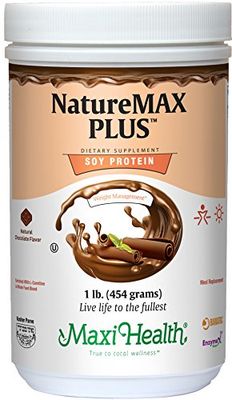 Maxi-Health NatureMAX Plus Energy Support Drink Soy Protein Powder - Sugar Free Diet Supplement - 20g Protein Per Serving - Natural Chocolate Flavor - Kosher Vitamin - 1lb