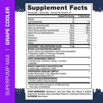 Gaspari Nutrition SuperPump MAX, The Ultimate Pre Workout Powder, Sustained Energy Preworkout, Nitric Oxide Booster, Muscle Growth, Recovery &amp; Replenishes Electrolytes (40 Serving, Grape Cooler)