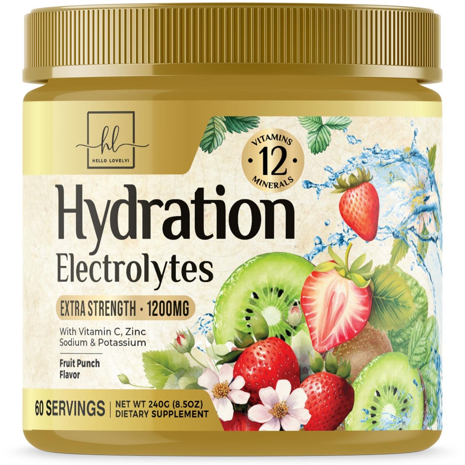 Daily Electrolyte Drink Mix - Extra Strength Hydration Powder Drink Supplement, 6 Electrolytes &amp; Minerals, Best Electrolyte Powder Energy Support, Fruit Punch Flavor, Vegan Non-GMO - 60 Servings
