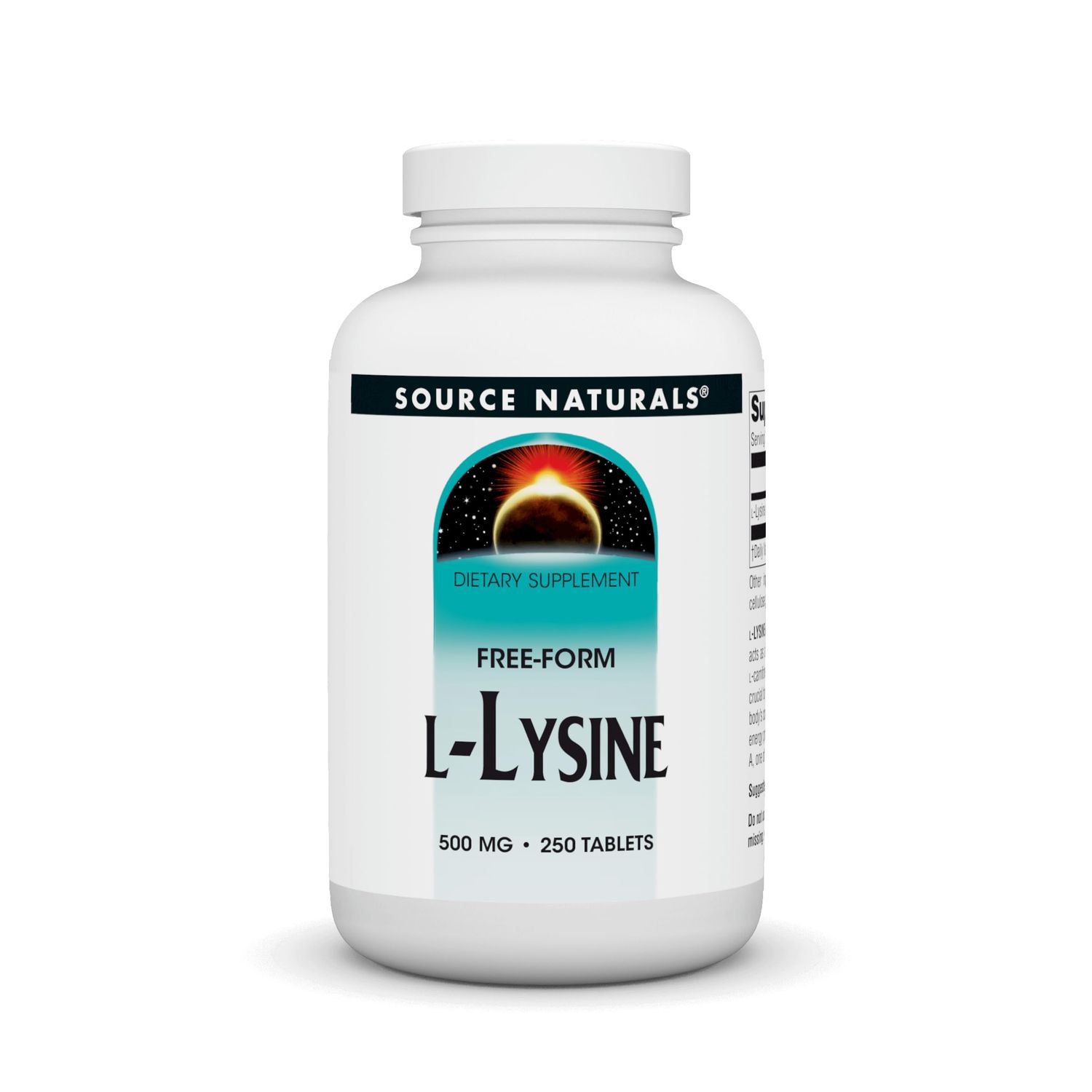 Source Naturals L-Lysine 500 mg Free Form - Amino Acid Supplement Supports Energy Formation &amp; Collagen - 250 Tablets