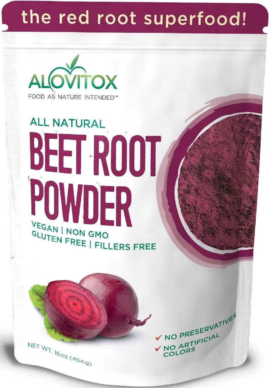 Alovitox Organic Beet Root Powder | 100% Pure, Fresh Beet Root Extract Powder | Nitric Oxide Superfood | Vegan, Non - GMO &amp; Gluten-Free | Support Energised and Effective Workout Session - 16 oz