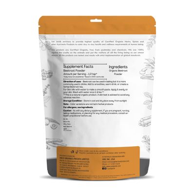 Just Jaivik Organic Beetroot Powder 227 gm / 0.5 lb | Natural Nitric Oxide Booster | Superfood for Healthy Heart | Supports Blood Circulation & Stamina |Gluten Free & Vegan