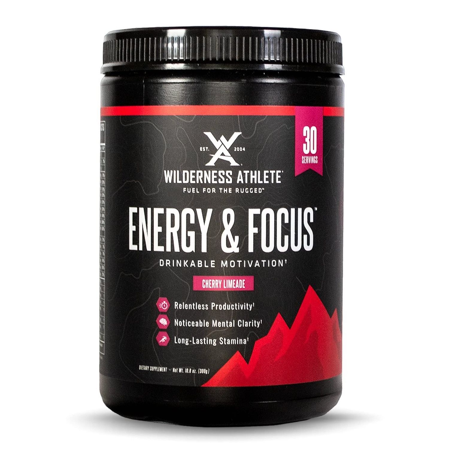 Wilderness Athlete - Energy &amp; Focus | Energy Booster for Women &amp; Men - Energy Drink Mix with Natural Caffeine - Low-Carb, Zero Sugar Energy Drink Powder - 30 Serving Energy Drink Tub (Cherry Limeade)