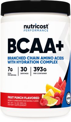 Nutricost BCAA + Hydration Powder (Fruit Punch) 30 Servings - Branched Chain Amino Acids with Hydration Complex - Gluten-Free, Non-GMO