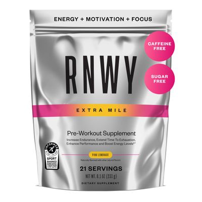 RNWY Pink Lemonade Extra Mile Stim Free Pre Workout Powder, 6g L-Citrulline, Sugar Free, Energy + Endurance, Focus + Motivation, 21 Servings