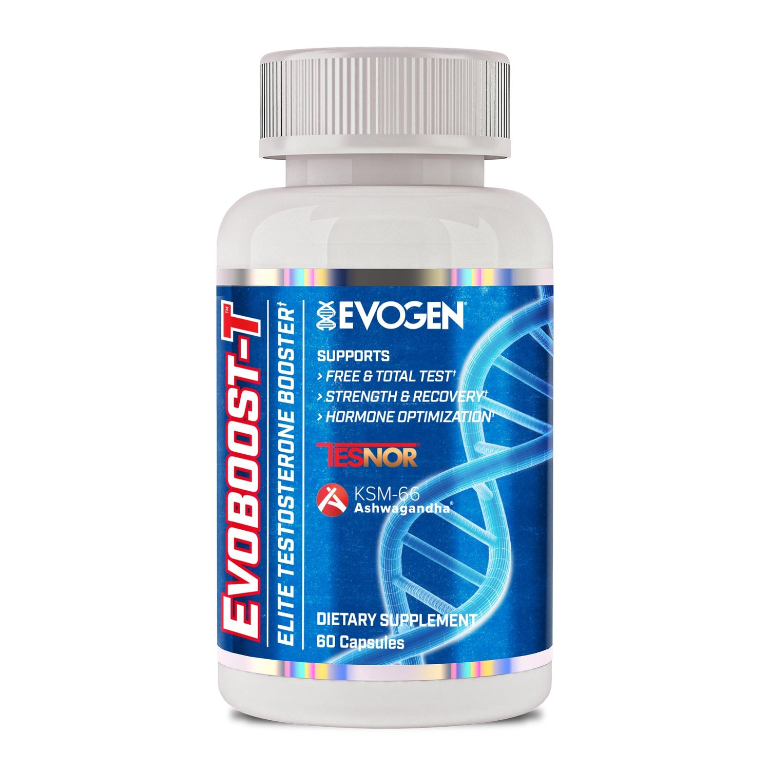 Evogen Evoboost-T Elite - Testosterone Booster | Supports Free &amp; Total Testosterone, Strength &amp; Recovery, Hormone Optimization | Ashwagandha, Tesnor, DIM | 60 Capsules
