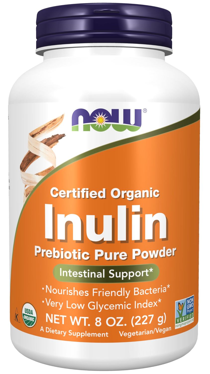 NOW Foods Supplements, Inulin Prebiotic Pure Powder, Certified Organic, Non-GMO Project Verified, Intestinal Support*, 8-Ounce