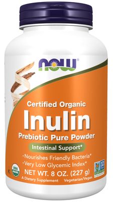 NOW Foods Supplements, Inulin Prebiotic Pure Powder, Certified Organic, Non-GMO Project Verified, Intestinal Support*, 8-Ounce