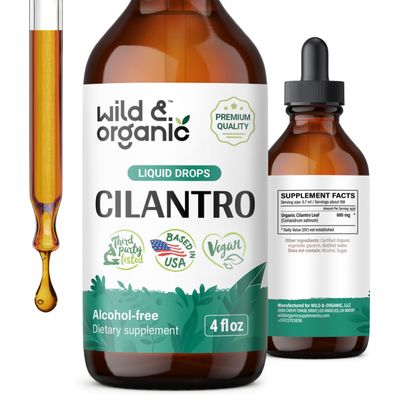 Wild &amp; Organic Cilantro Tincture - Detox Cleanse w/Cilantro Leaf - Vegan Cilantro Antioxidants Supplement - Alcohol-Free Detox Drops w/Dried Cilantro Extract - Cilantro Powder Based Supplements 4 oz