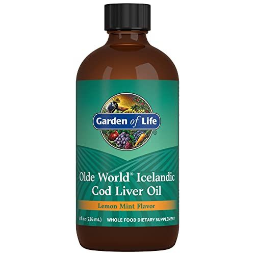 Garden of Life Olde World Icelandic Cod Liver Oil Liquid - Lemon Mint Flavor - 1,000mg Omega 3 Fish Oil, Fatty Acids, EPA, DHA, Vitamin D &amp; A, CLO Fish Oil Supplements for Hearth Health, 47 Servings