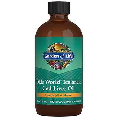 Garden of Life Olde World Icelandic Cod Liver Oil Liquid - Lemon Mint Flavor - 1,000mg Omega 3 Fish Oil, Fatty Acids, EPA, DHA, Vitamin D &amp; A, CLO Fish Oil Supplements for Hearth Health, 47 Servings