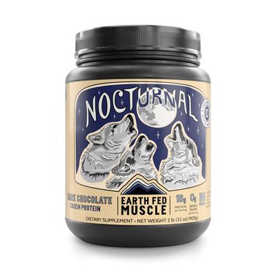 Earth Fed Muscle Nocturnal Casein/Whey Protein Blend. Helps Keep You Full, Overnight Muscle Recovery, Rich Dark Chocolate Flavor - 18g Protein, 23 Servings - Sugar Free, Keto, Soy Free, Gluten Free.