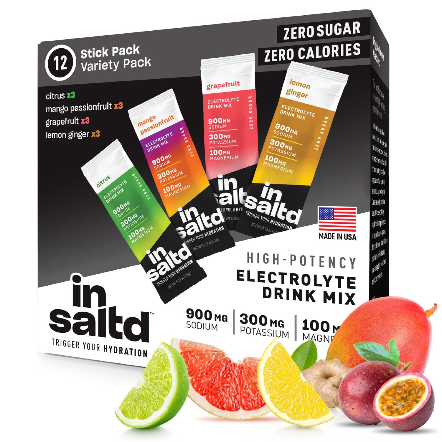 INSALTD Sugar Free Electrolytes Powder Packets with No Stevia Aftertaste | High-Potency Hydration Packets | Keto Electrolyte Drinks | Intermittent Fasting Drink Mix | 12 Pack (Variety Pack)