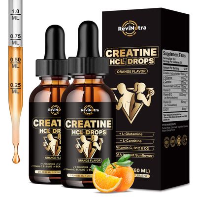 2 Pack Creatine HCL Liquid Drops for Men &amp; Women, 1500mg Liquid Creatine Hydrochloride for Muscle Growth &amp; Recovery, Promote Energy, Boost Strength, High Absorption, 2 Fl Oz, Sugar-Free Orange Flavor