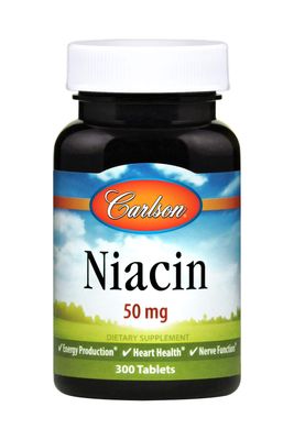 Carlson - Niacin, 50 mg, Supports Cholesterol Metabolism, Energy Production, Heart Health, Nerve Function, 300 Tablets