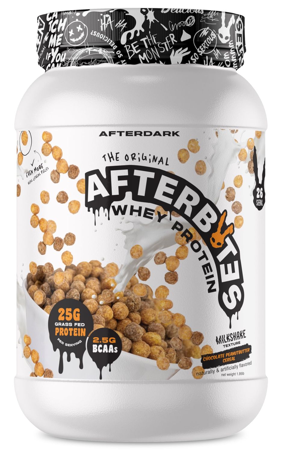 AFTERDARK AfterBites Whey Protein Powder, 25g Protein, 4.5g BCAAs, Easy Dissolving, No Artificial Colors or Fillers, Isolate Protein, USA Made, 26 Servings, Chocolate Peanut Butter Cereal