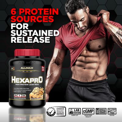 ALLMAX HEXAPRO, Chocolate - 2 lb - 25 Grams of Protein Per Serving - 8-Hour Sustained Release - Zero Sugar - 21 Servings