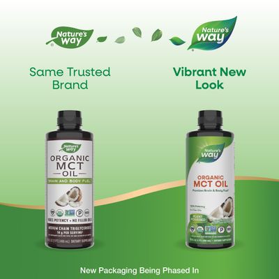 Nature's Way Organic MCT Oil, 16 Fl Oz, Brain and Body Fuel from Coconuts*, C8 Caprylic Acid and C10 Capric Acid, Keto and Paleo Certified, Organic, Non-GMO Project Verified (Packaging May Vary)